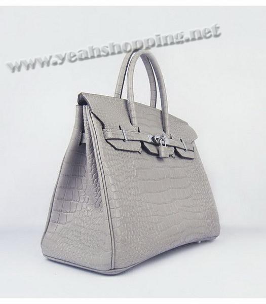 Hermes Birkin 35cm Grey Croc Veins Leather Silver Metal-1