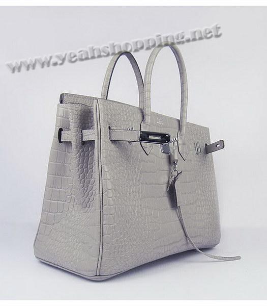 Hermes Birkin 35cm Grey Croc Veins Leather Silver Metal-3