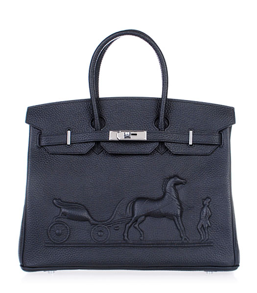 Hermes Birkin 35cm Horse-drawn Carriage Black Togo Leather Bag Silver Metal