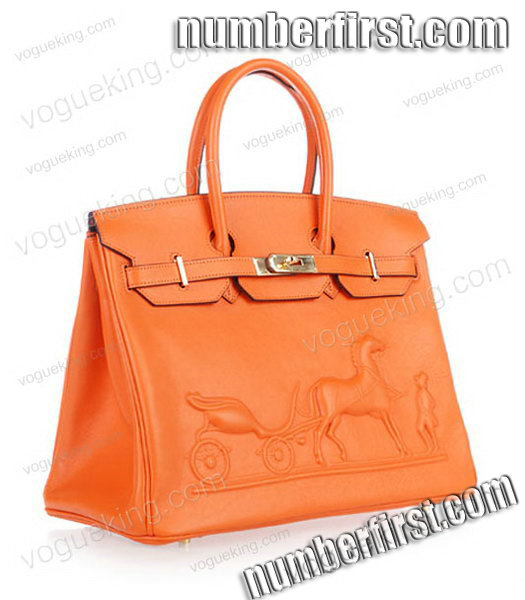 Hermes Birkin 35cm Horse-drawn Carriage Orange Plain Veins Bag Golden Metal-1