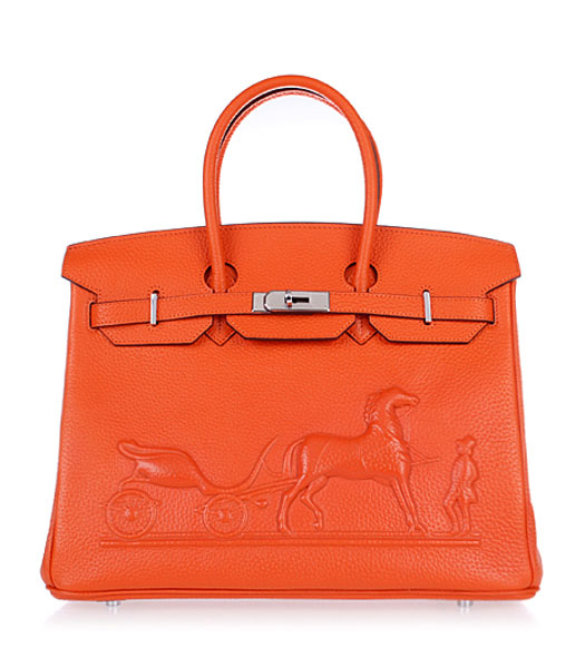 Hermes Birkin 35cm Horse-drawn Carriage Orange Togo Leather Bag Silver Metal