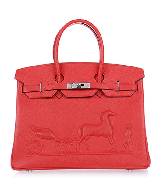 Hermes Birkin 35cm Horse-drawn Carriage Red Togo Leather Bag Silver Metal