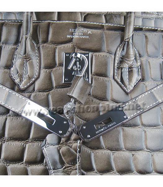 Hermes Birkin 35cm Khaki Croc Leather Silver Metal-6