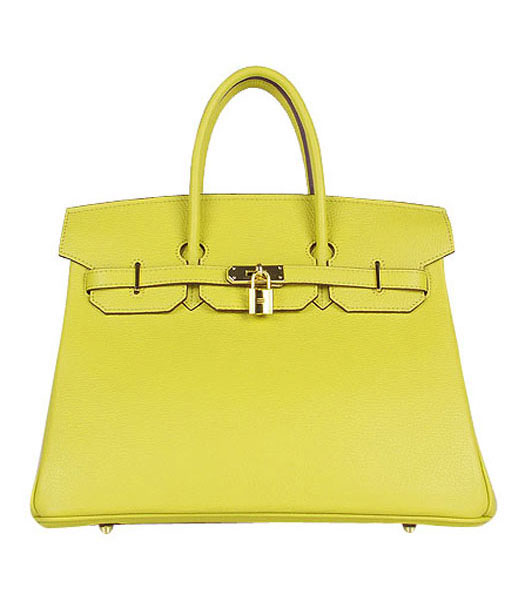 Hermes Birkin 35cm Lemon Yellow Togo Leather Bag Golden Metal