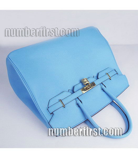 Hermes Birkin 35cm Light Blue Plain Veins Bag Gold-4