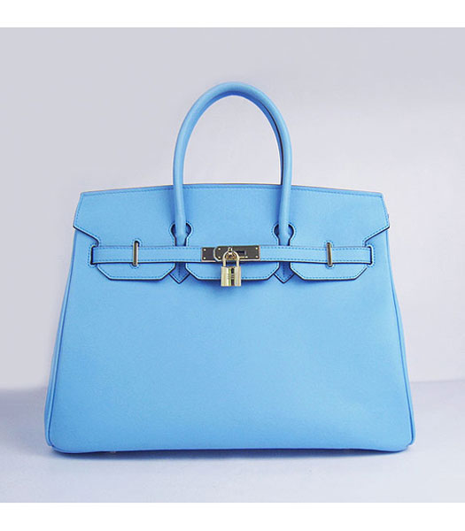 Hermes Birkin 35cm Light Blue Plain Veins Bag Gold