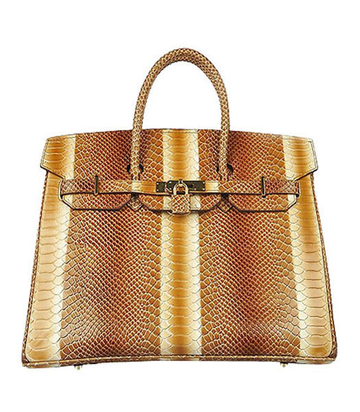 Hermes Birkin 35cm Light Coffee Snake Veins Leather Bag Golden Metal