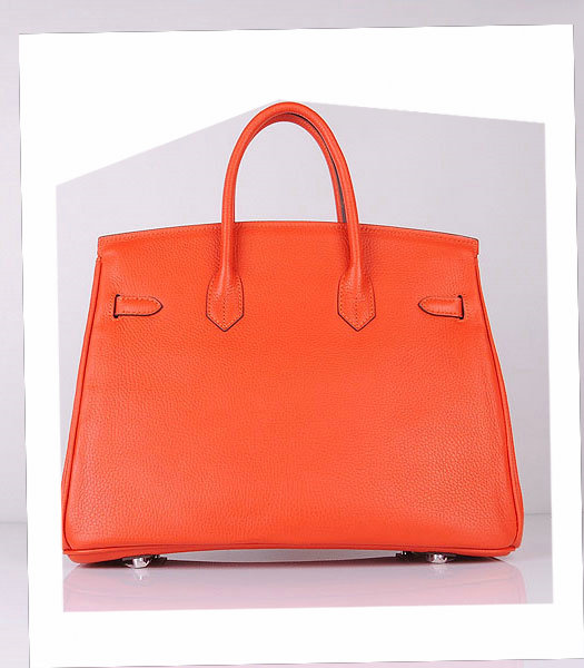 Hermes Birkin 35cm Light Orange Togo Leather Bag Silver Metal-2