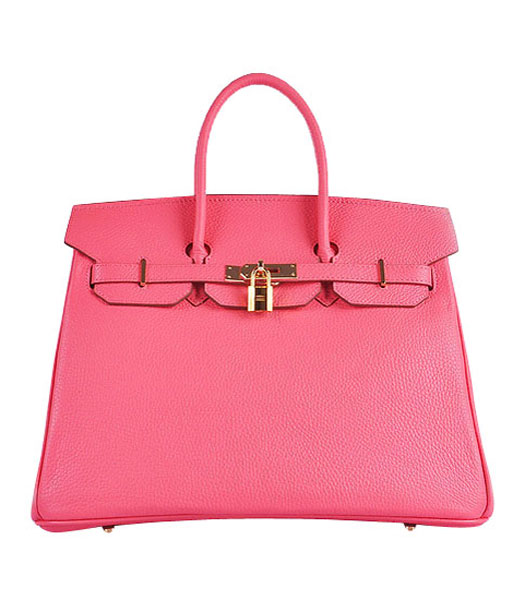 Hermes Birkin 35cm Lipstick Pink Calfskin Leather Bag Golden Metal