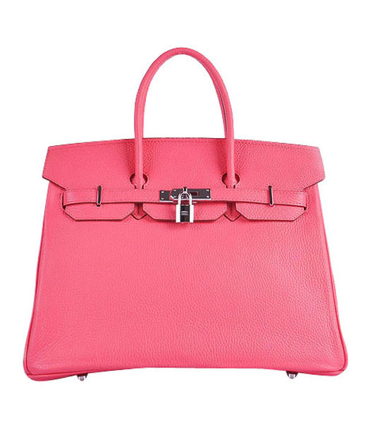 Hermes Birkin 35cm Lipstick Pink Calfskin Leather Bag Silver Metal
