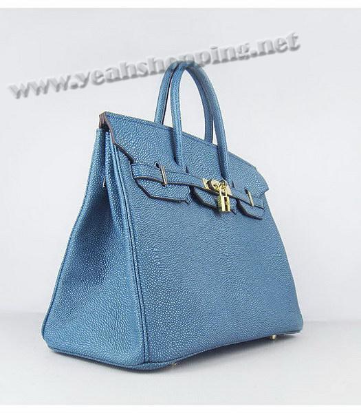 Hermes Birkin 35cm Middle Blue Pearl Veins Leather Golden Metal-1