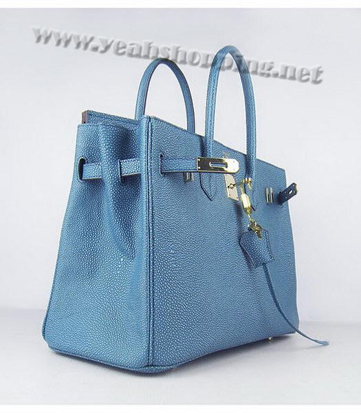 Hermes Birkin 35cm Middle Blue Pearl Veins Leather Golden Metal-3