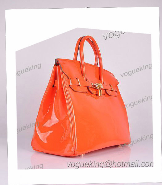 Hermes Birkin 35cm Orange Patent Leather Bag Golden Metal-1