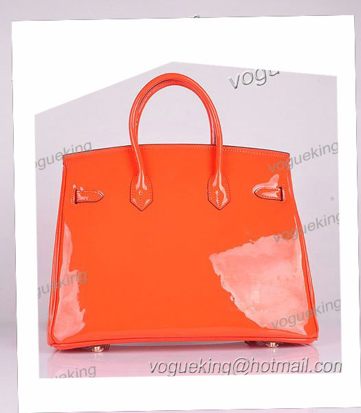 Hermes Birkin 35cm Orange Patent Leather Bag Golden Metal-2