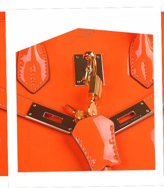 Hermes Birkin 35cm Orange Patent Leather Bag Golden Metal-5