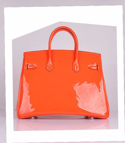 Hermes Birkin 35cm Orange Patent Leather Bag Silver Metal-2
