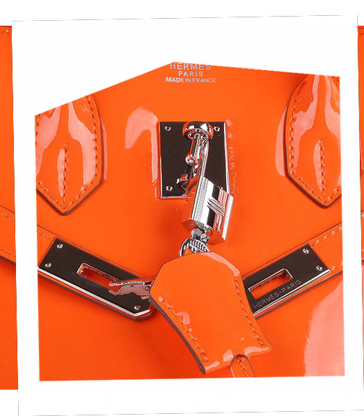 Hermes Birkin 35cm Orange Patent Leather Bag Silver Metal-5