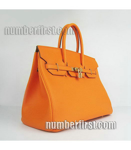 Hermes Birkin 35cm Orange Plain Veins Bag Gold-1