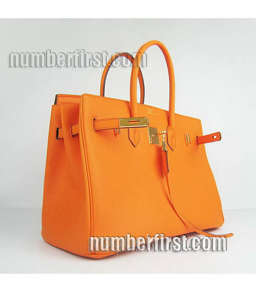 Hermes Birkin 35cm Orange Plain Veins Bag Gold-3