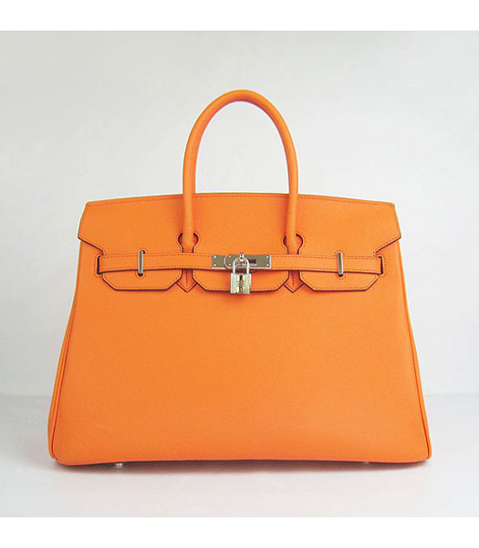 Hermes Birkin 35cm Orange Plain Veins Bag Silver