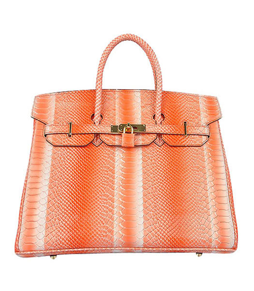 Hermes Birkin 35cm Orange Snake Veins Leather Bag Golden Metal