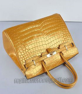 Hermes Birkin 35cm Pear Golden Croc Veins Leather Bag Golden Metal-5