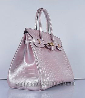Hermes Birkin 35cm Pear Pink Croc Veins Leather Bag Golden Metal-1