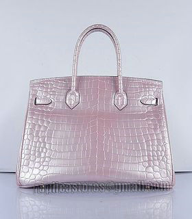 Hermes Birkin 35cm Pear Pink Croc Veins Leather Bag Golden Metal-2