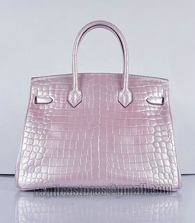 Hermes Birkin 35cm Pear Pink Croc Veins Leather Bag Silver Metal-2