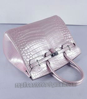 Hermes Birkin 35cm Pear Pink Croc Veins Leather Bag Silver Metal-5