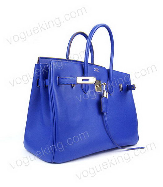 Hermes Birkin 35cm Sapphire Blue Plain Veins Bag Golden Metal-3