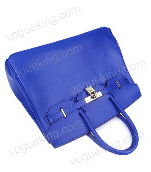 Hermes Birkin 35cm Sapphire Blue Plain Veins Bag Golden Metal-5