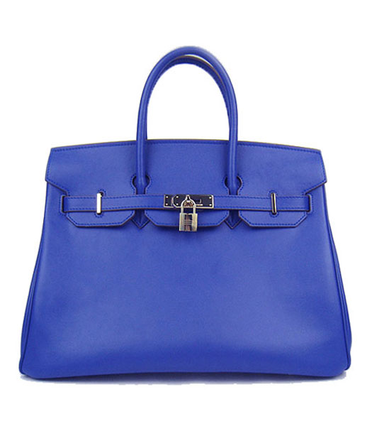 Hermes Birkin 35cm Sapphire Blue Plain Veins Bag Golden Metal