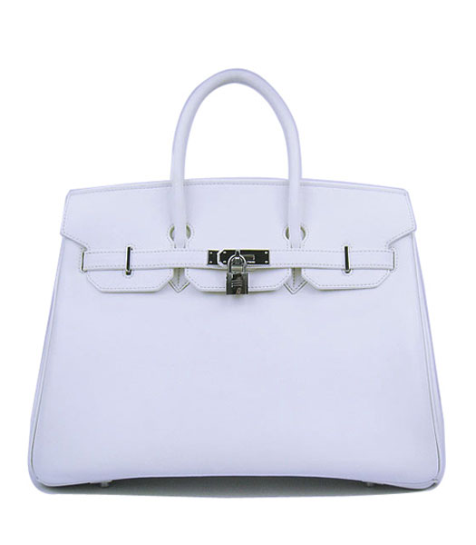 Hermes Birkin 35cm White Plain Veins Bag Silver Metal