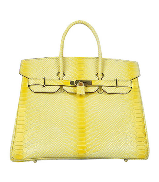 Hermes Birkin 35cm Yellow Snake Veins Leather Bag Golden Metal