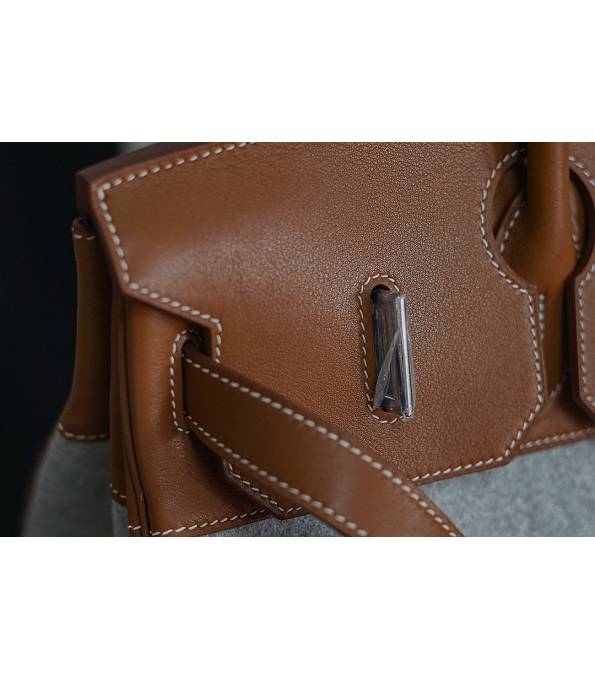 Hermes Birkin 40cm Bag Grey Suede With Brown Original Leather Silver Metal-1