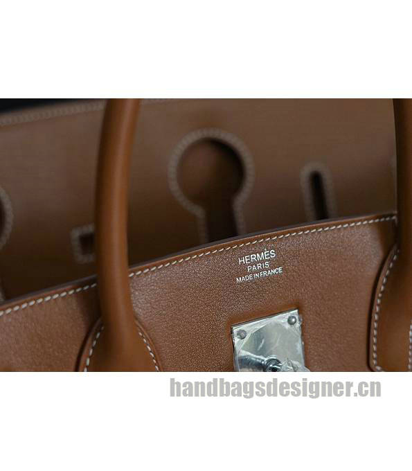 Hermes Birkin 40cm Bag Grey Suede With Brown Original Leather Silver Metal-2
