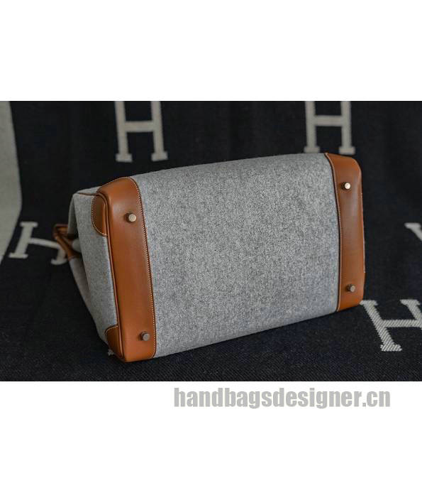 Hermes Birkin 40cm Bag Grey Suede With Brown Original Leather Silver Metal-4