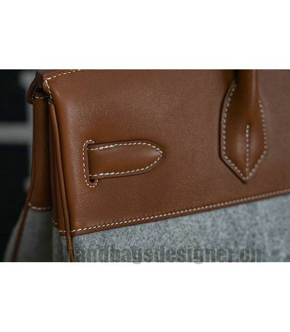 Hermes Birkin 40cm Bag Grey Suede With Brown Original Leather Silver Metal-5