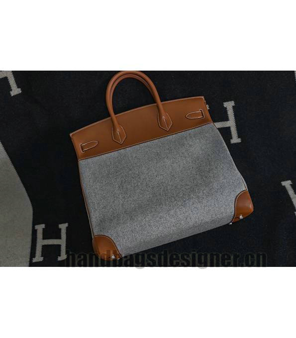 Hermes Birkin 40cm Bag Grey Suede With Brown Original Leather Silver Metal-7