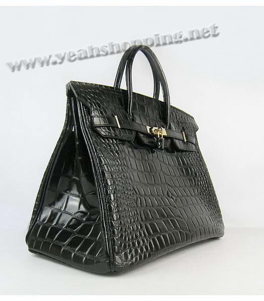 Hermes Birkin 40cm Black Big Croc Leather Bag Golden Metal-1