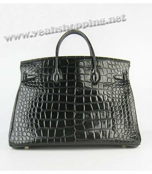 Hermes Birkin 40cm Black Big Croc Leather Bag Golden Metal-2