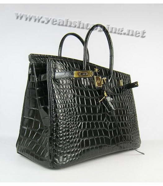 Hermes Birkin 40cm Black Big Croc Leather Bag Golden Metal-3
