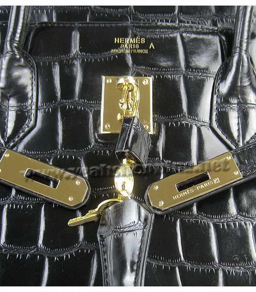 Hermes Birkin 40cm Black Big Croc Leather Bag Golden Metal-6