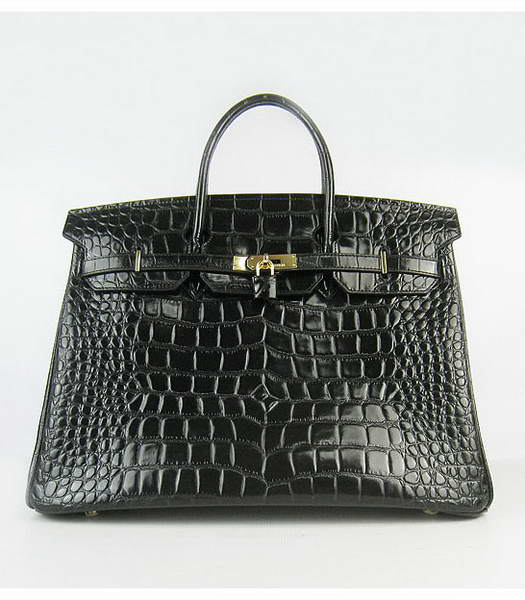 Hermes Birkin 40cm Black Big Croc Leather Bag Golden Metal