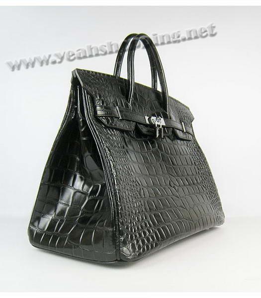 Hermes Birkin 40cm Black Big Croc Leather Bag Silver Metal-1