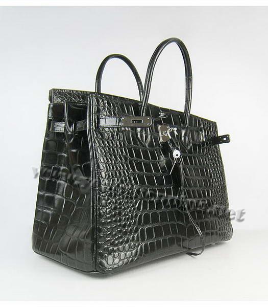 Hermes Birkin 40cm Black Big Croc Leather Bag Silver Metal-3