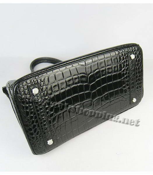Hermes Birkin 40cm Black Big Croc Leather Bag Silver Metal-4
