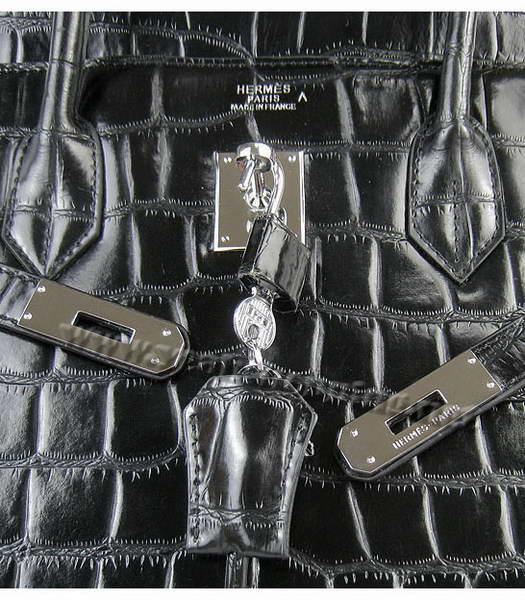 Hermes Birkin 40cm Black Big Croc Leather Bag Silver Metal-6