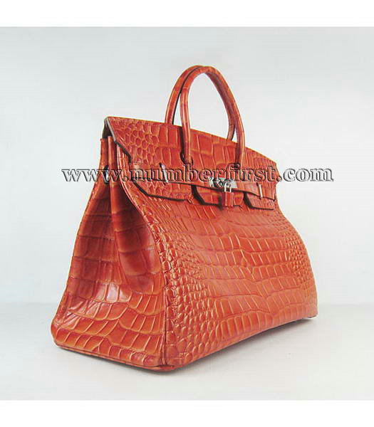 Hermes Birkin 40CM Handbag Orange Big Croc Veins Leather Silver Metal-1